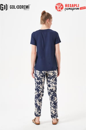 Gd Goldoremi 29160 Premium Kadın V Yaka Yazlık Rahat Kesim Kısa Kollu Pijama Takım