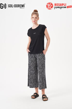 Gd Goldoremi 29128 Premium Kadın Desenli Rahat Kesim Bol Paça Kısa Kollu Pijama Takım