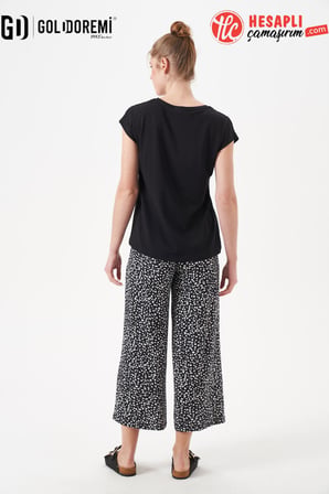 Gd Goldoremi 29128 Premium Kadın Desenli Rahat Kesim Bol Paça Kısa Kollu Pijama Takım