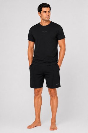Pierre Cardin Premium Erkek Logolu %100 Pamuklu Rahat Kalıp Kısa Kol Cepli Şort Pijama Takım