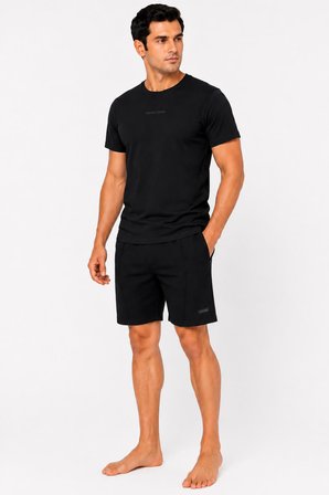 Pierre Cardin Premium Erkek Logolu %100 Pamuklu Rahat Kalıp Kısa Kol Cepli Şort Pijama Takım