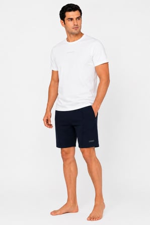 Pierre Cardin Premium Erkek Büyük Beden Logolu %100 Pamuklu Rahat Kalıp Kısa Kol Şort Pijama Takım