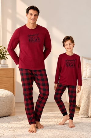 Arnetta Erkek Çocuk Pamuklu Kışlık Regular Fit Uzun Kollu Ekose Pijama Takım