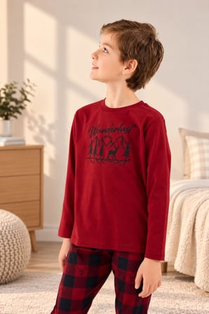 Arnetta Erkek Çocuk Pamuklu Kışlık Regular Fit Uzun Kollu Ekose Pijama Takım