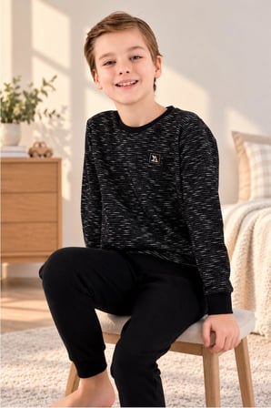 Arnetta Erkek Çocuk Pamuklu Pigment Baskılı Kışlık Regular Fit Uzun Kollu Pijama Takım
