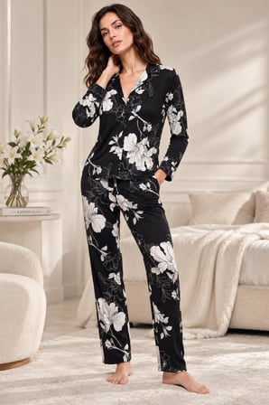 Gd Goldoremi 30163 Kadın Premium Uzun Kollu Önden Düğmeli Pijama Takım