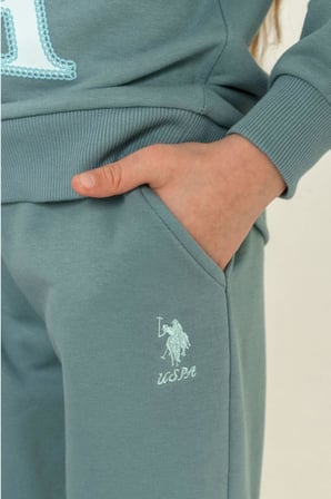 U.S. Polo Assn. Kız Çocuk Premium Uspa Baskılı Yeşil Uzun Kol Manşetli Eşofman Takım