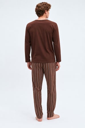 Gd Goldoremi Erkek Premium %100 Pamuklu Çizgili Rahat Kalıp Uzun Kollu Pijama Takım