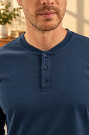 Arnetta Erkek Büyük Beden %100 Pamuklu Düğmeli Yaka Çizgili Uzun Kollu Pijama Takım