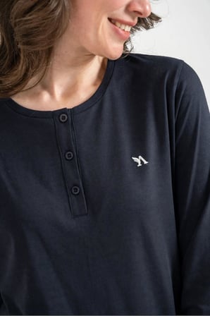 Arnetta Kadın Büyük Beden Modal Pamuklu Nakışlı Düğmeli Yaka Uzun Kollu Pijama Takım