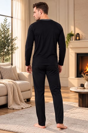Gd Goldoremi 4041 Erkek Düğmeli Yaka %100 Pamuklu Yumuşak Rahat Uzun Kollu Pijama Takım