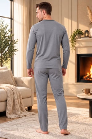 Gd Goldoremi 4041 Erkek Düğmeli Yaka %100 Pamuklu Yumuşak Rahat Uzun Kollu Pijama Takım