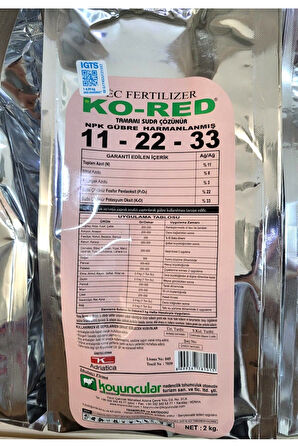 KO-RED 11-22-33 SUDA ÇÖZÜNÜR HARMANLANMIŞ NPK GÜBRE