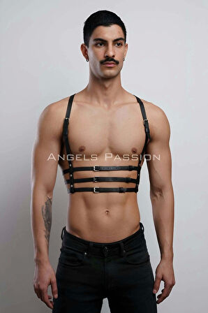 3 Sıralı Erkek Göğüs Harness, Şık T-shirt Üzeri Aksesuar - Brfm107