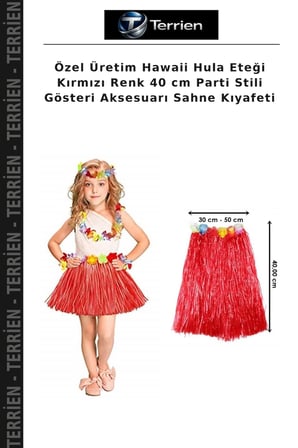 Özel Üretim Hawaii Hula Eteği Kırmızı Renk 40 cm Parti Stili Gösteri Aksesuarı Sahne Kıyafeti