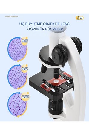 2’li Set Çocuk Eğitici Biyolojik Mikroskop Yüksek Kaliteli 100x 400x 1200x Eğitim Amaçlı Mikroskop