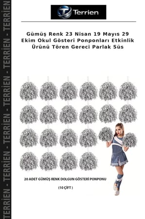 Gümüş Renk 23 Nisan 19 Mayıs 29 Ekim Okul Gösteri Ponponları Etkinlik Ürünü Tören Gereci Parlak Süs