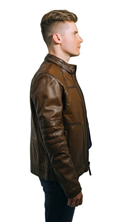 Gölgeli Kahve Hakiki Deri Erkek Ceketi Thor 