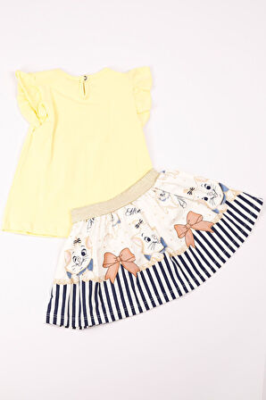 KIZ ÇOCUK TAKIM ETEKLİ KEDİ BASKILI KOL DETAYLI A66