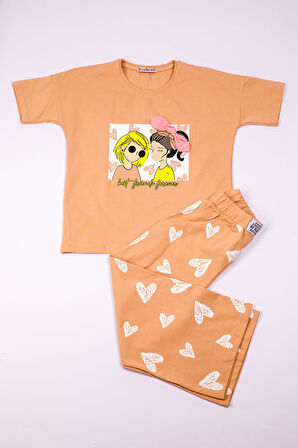 Kiz Çocuk Eşofman Takimi Kalp Baskili I?spanyol Paça B31