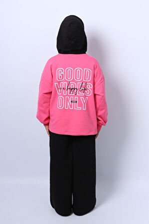 KIZ ÇOCUK KAPŞONLU EŞOFMAN TAKIMI BASKILI İSPANYOL PAÇA C36