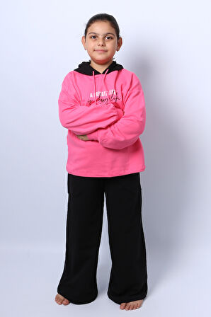 KIZ ÇOCUK KAPŞONLU EŞOFMAN TAKIMI BASKILI İSPANYOL PAÇA C36