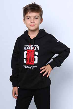 ERKEK ÇOCUK KAPŞONLU SWEAT BASKILI CEPLİ C30