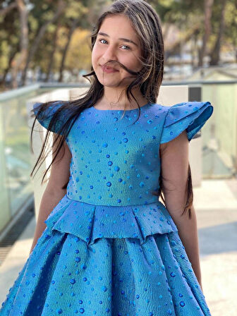 Kız Çocuk Bayramlık Doğum Günü Mezuniyet Abiye Mavi Elbise