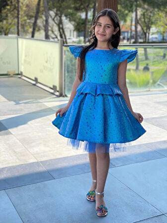 Kız Çocuk Bayramlık Doğum Günü Mezuniyet Abiye Mavi Elbise