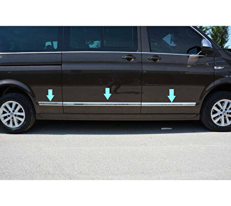 VW T6 Transporter Uyumlu Yan Kapı Çıtası Kısa Şase Krom 5 Parça 2010 - 2023 Arası Modeller İçin