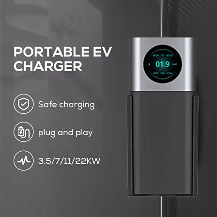 Hıcı Elektrikli Araç Şarj İstasyonu Wifi Aplikasyonu Type2 7KW 32Amper Çanta Hediyeli