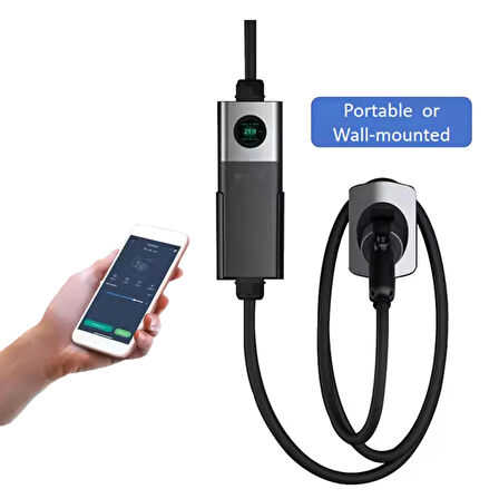 Hıcı Elektrikli Araç Şarj İstasyonu Wifi Aplikasyonu Type2 7KW 32Amper Çanta Hediyeli
