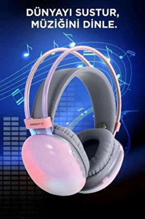Pembe Kablosuz RGB Işıklı Kulak Üstü Bluetooth Kulaklık