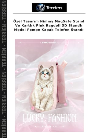Özel Tasarım Nimmy MagSafe Stand Ve Kartlık Pink Ragdoll 3D Standlı Model Pembe Kapak Telefon Standı