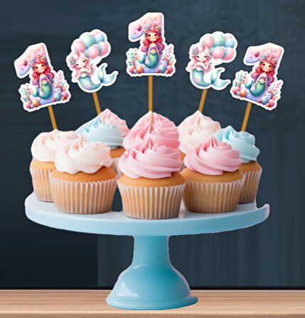 Denizkızı Temalı 3 Lü Set One 1 Yaş Doğum Günü Süsü Banner + Pasta Süsü + Cupcake Kürdani