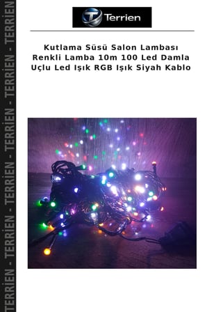 Kutlama Süsü Salon Lambası Renkli Lamba 10m 100 Led Damla Uçlu Led Işık RGB Işık Siyah Kablo