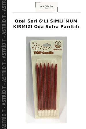 Özel Seri 6’LI SİMLİ MUM KIRMIZI Oda Sofra Parıltılı