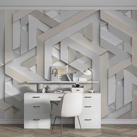 3 Boyutlu Geometrik Üçgen Kabartma Görünümlü Duvar Kağıdı Baskı