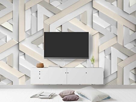 3 Boyutlu Geometrik Üçgen Kabartma Görünümlü Duvar Kağıdı Baskı