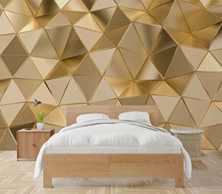 3 Boyutlu Gold Kabartma Görünümlü Prizma Duvar Kağıdı Baskı
