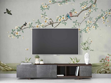 Kuş ve Ağaç Temalı Duvar Kağıdı Baskı