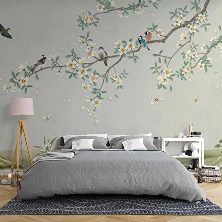 Kuş ve Ağaç Temalı Duvar Kağıdı Baskı