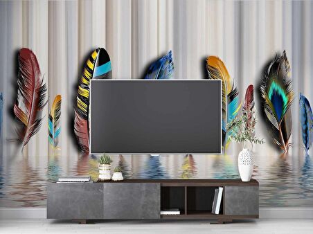 Rengârenk Tüy Desenli Duvar Kağıdı Baskı