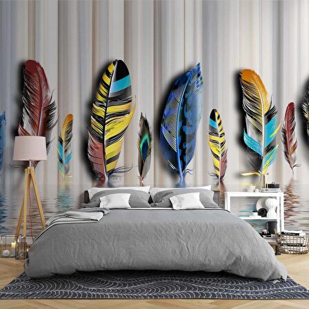 Rengârenk Tüy Desenli Duvar Kağıdı Baskı