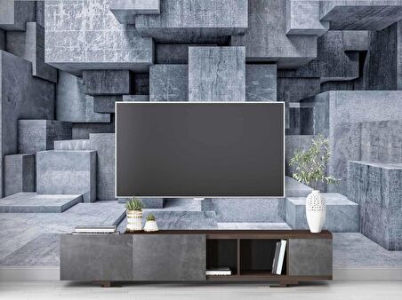 3 Boyutlu Beton Küp Görünümlü Duvar Kağıdı Baskı