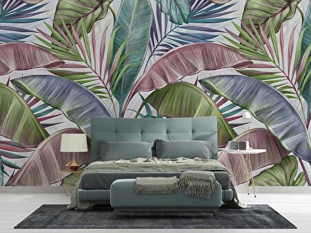 Soft Tropikal Yaprak Temalı Duvar Kağıdı Baskı