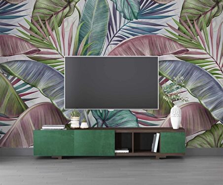 Soft Tropikal Yaprak Temalı Duvar Kağıdı Baskı