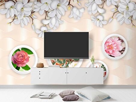 3 Boyutlu  Çiçek Panel Duvar Kağıdı Baskı