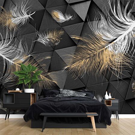 3 Boyutlu Siyah Tüy Desenli Duvar Kağıdı Baskı