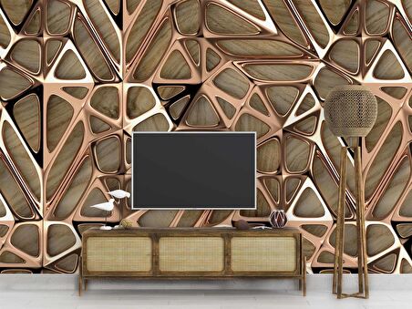 3 Boyutlu Bronz Ahşap Duvar Kağıdı Baskı